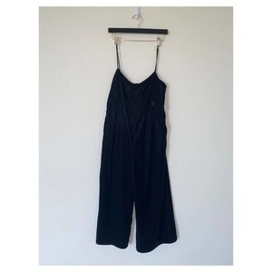 JCREW Cropped Jumpsuit Black Velvet H2658 Spaghetti Strap Size 12